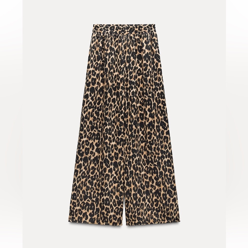 NEW Zara Leopard Print Flowy Palazzo Wide Leg Pants